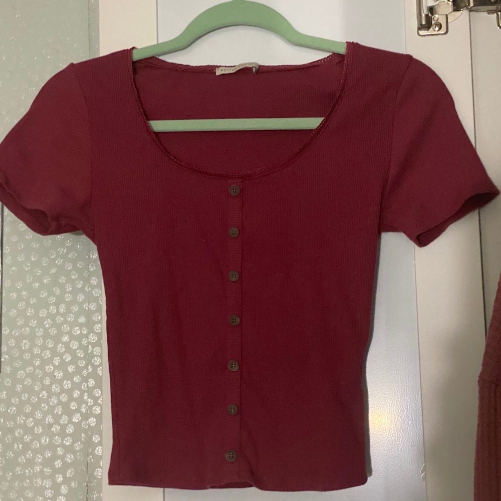 burgundy button up lace top